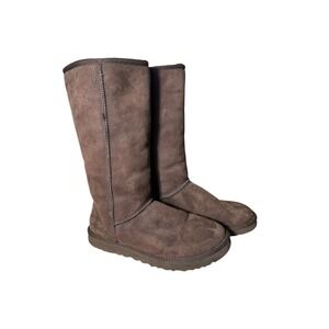 UGG AUSTRALIA Classic Tall Boots Women's 10 Chestnut Sherpa Leather Suede S132-1